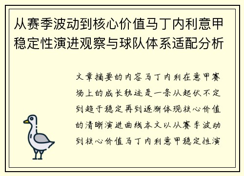 从赛季波动到核心价值马丁内利意甲稳定性演进观察与球队体系适配分析 从赛季波动到核心价值马丁内利意甲稳定性演进观察与球队体系适配分析